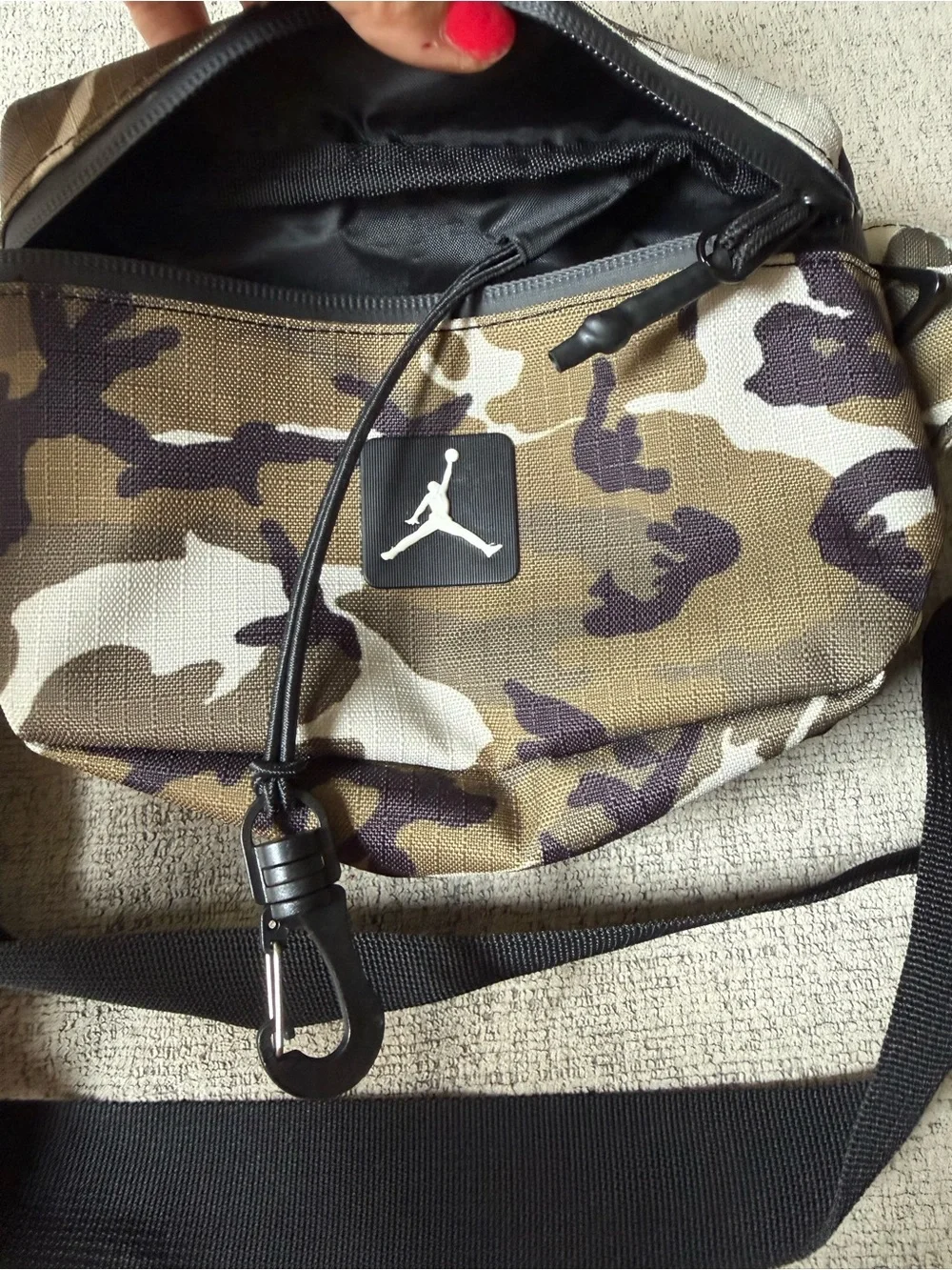 Jordan Olive Camo Belt Bag with Black Strap